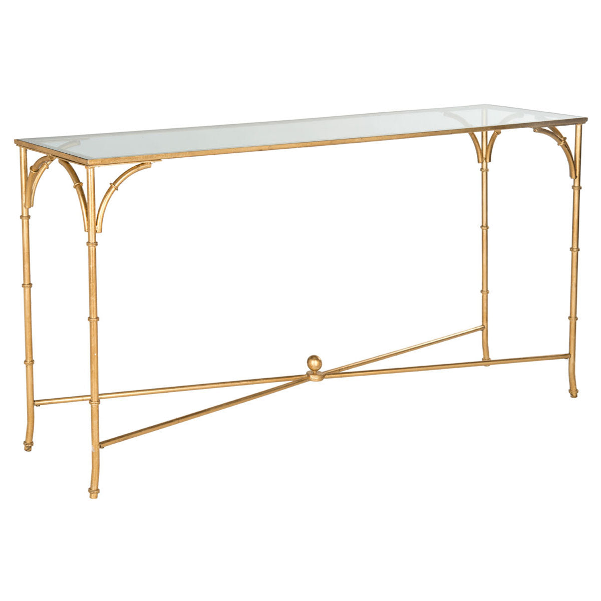 Console Table, 63 Inch Gold Iron Frame with Clear Glass Top
