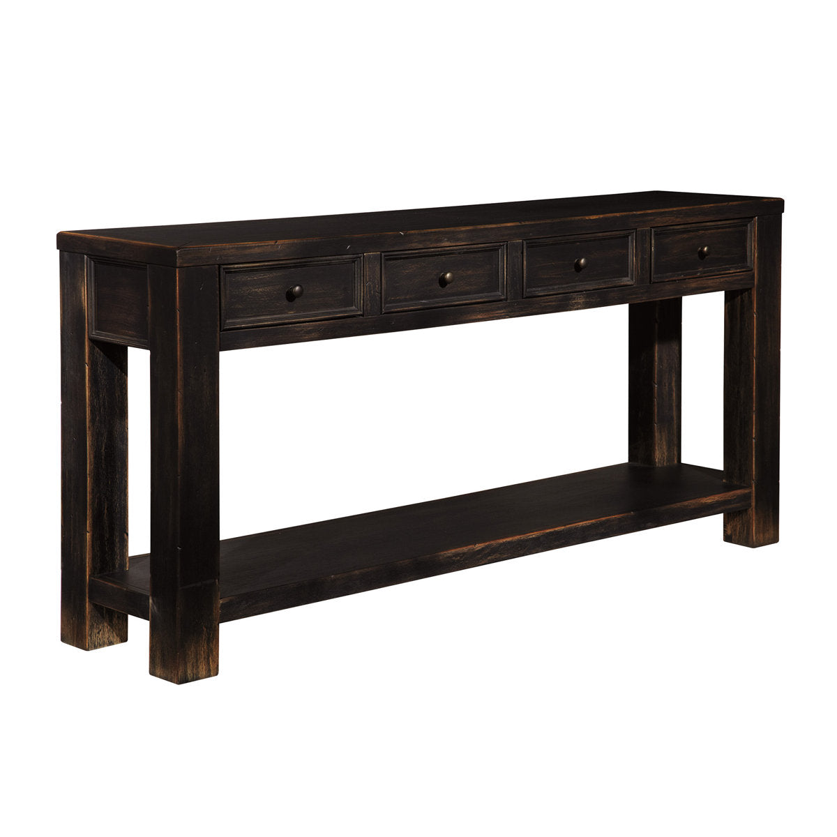 Console Table, 64.13 in Wide with Black Distressed Finish