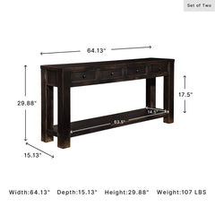 Console Table, 64.13 in Wide with Black Distressed Finish