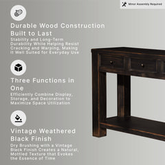 Console Table, 64.13 in Wide with Black Distressed Finish