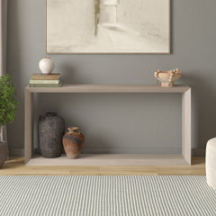 Console Table, 64 in Wide, Beige Manufactured Wood