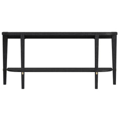 Console Table, 64 in Wide, Black Rubberwood and Oak with Brushed Gold Bars