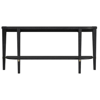 Console Table, 64 in Wide, Black Rubberwood and Oak with Brushed Gold Bars