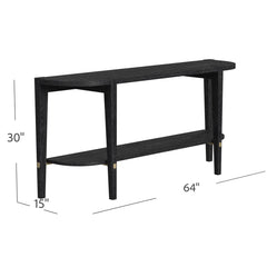 Console Table, 64 in Wide, Black Rubberwood and Oak with Brushed Gold Bars