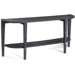Console Table, 64 in Wide, Black Rubberwood and Oak with Brushed Gold Bars