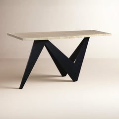 Console Table, 68 in Wide, Natural Oak Top with Black Iron Base