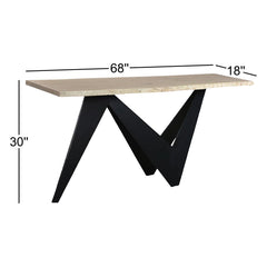 Console Table, 68 in Wide, Natural Oak Top with Black Iron Base