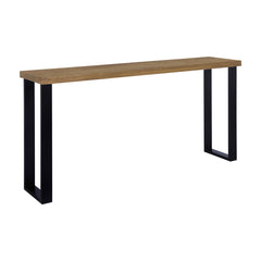 Console Table, 70 in Wide Solid Mango Wood in Natural with Black Iron Sled Base