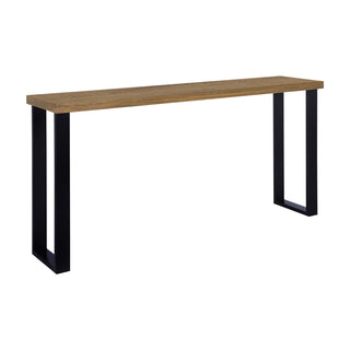 Console Table, 70 in Wide Solid Mango Wood in Natural with Black Iron Sled Base