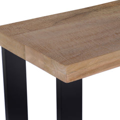 Console Table, 70 in Wide Solid Mango Wood in Natural with Black Iron Sled Base