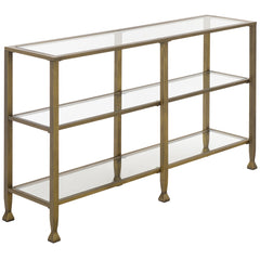 Console Table and Media Stand, 3-Tier Tempered Glass with Antique Brass Iron Base