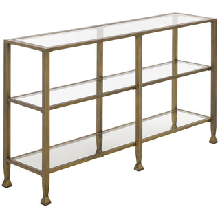 Console Table and Media Stand, 3-Tier Tempered Glass with Antique Brass Iron Base