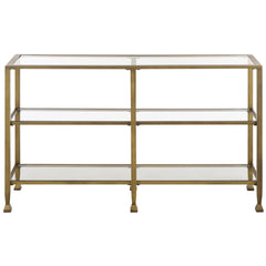 Console Table and Media Stand, 3-Tier Tempered Glass with Antique Brass Iron Base