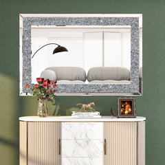 Console Table and Mirror Set, 2-Piece, Silver Mirrored Glass with Silver Base