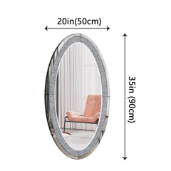 Console Table and Oval Wall Mirror Set in Silver Mirrored Glass