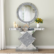 Console Table and Wall Mirror Set, Mirrored Glass in Silver