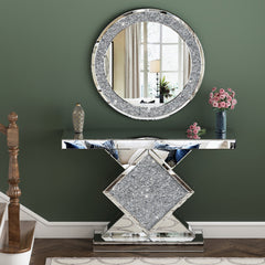 Console Table and Wall Mirror Set, Mirrored Glass in Silver