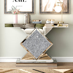 Console Table and Wall Mirror Set, Mirrored Glass in Silver