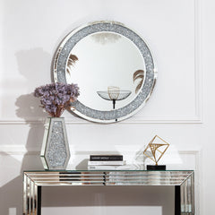 Console Table and Wall Mirror Set, Mirrored Glass in Silver