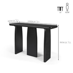 Console Table, Black Manufactured Wood with Triple Pedestal Base