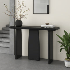 Console Table, Black Manufactured Wood with Triple Pedestal Base