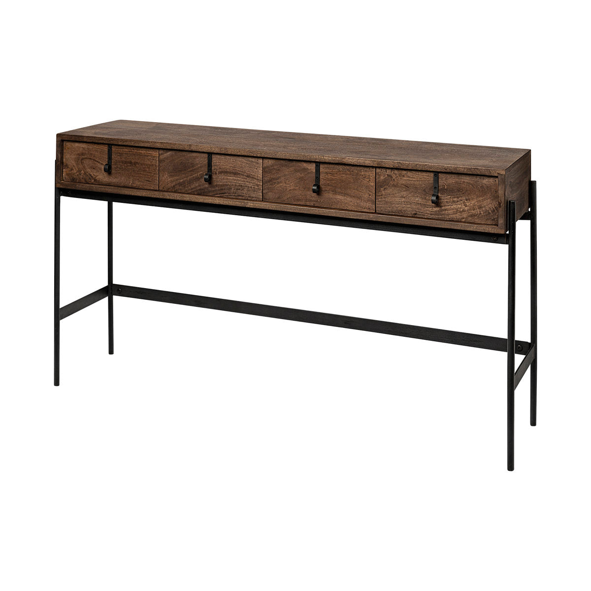 Console Table, Brown Mango Wood Top with Black Metal Base