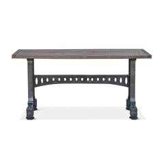 Console Table, Brown Reclaimed Teak Top with Gray Metal Trestle Base