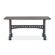 Console Table, Brown Reclaimed Teak Top with Gray Metal Trestle Base