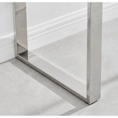 Console Table, Clear Tempered Glass Top, Silver Metal Sled Legs