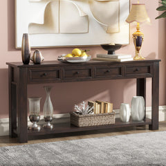 Console Table, Espresso Solid and Engineered Wood with Four Drawers