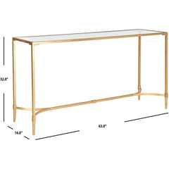 Console Table, Gold Iron Base with Clear Tempered Glass Top