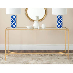 Console Table, Gold Iron Base with Clear Tempered Glass Top