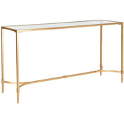 Console Table, Gold Iron Base with Clear Tempered Glass Top