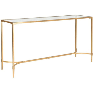 Console Table, Gold Iron Base with Clear Tempered Glass Top