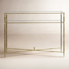 Console Table, Gold Iron Frame with Clear Tempered Glass Top