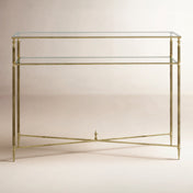 Console Table, Gold Iron Frame with Clear Tempered Glass Top