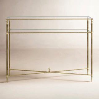 Console Table, Gold Iron Frame with Clear Tempered Glass Top
