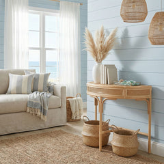 Console Table, Half Moon, Natural Rattan with Three Legs