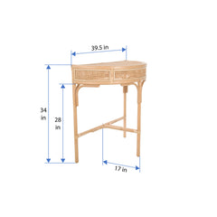 Console Table, Half Moon, Natural Rattan with Three Legs