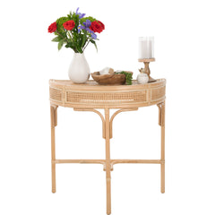 Console Table, Half Moon, Natural Rattan with Three Legs