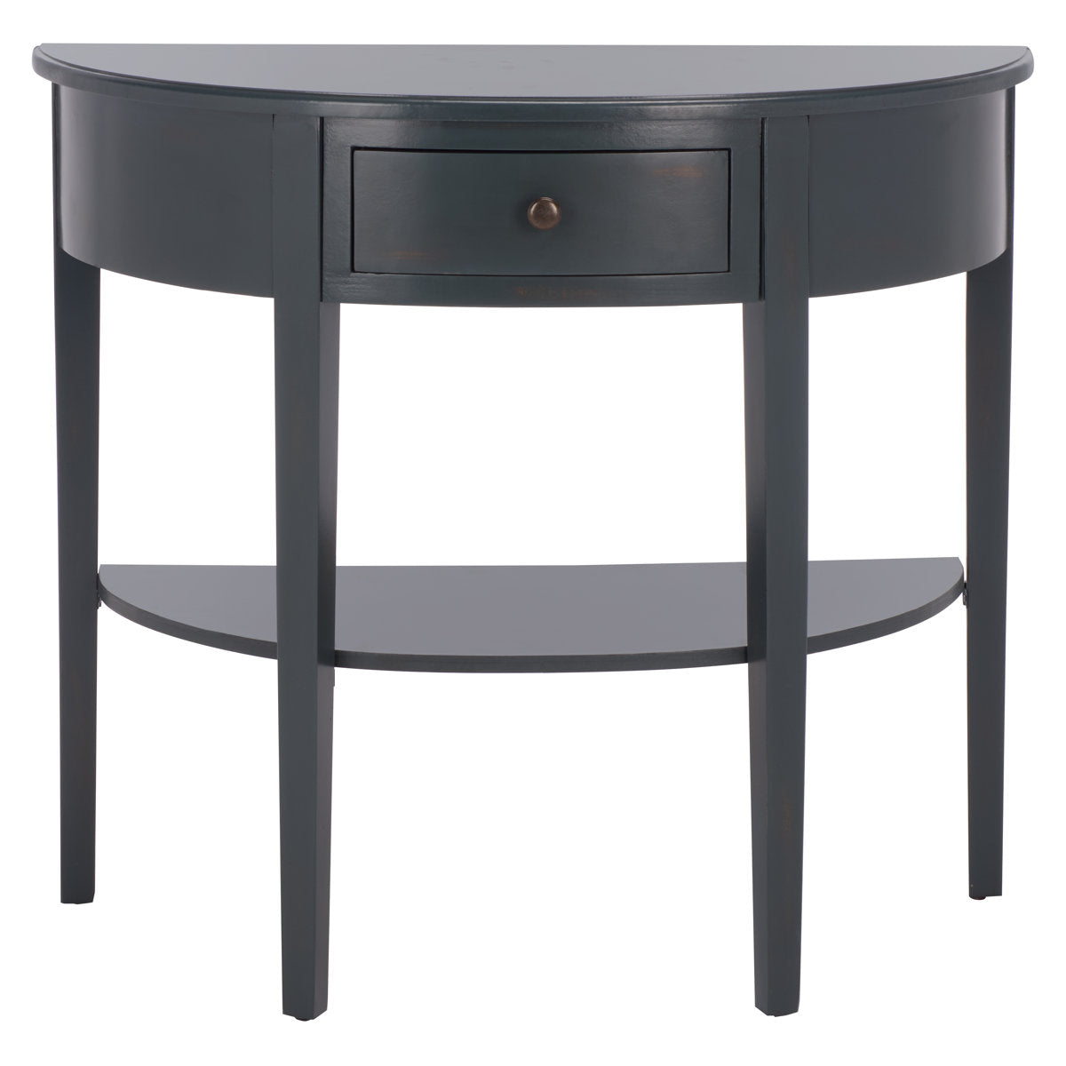 Console Table, Half-Moon Solid Wood with One Drawer in Dark Teal
