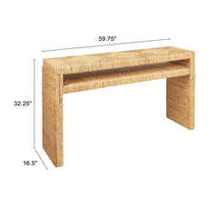 Console Table in Acacia Wood with Brown Water Hyacinth Top