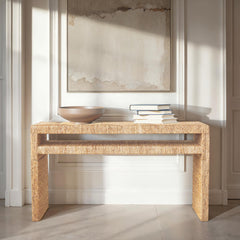Console Table in Acacia Wood with Brown Water Hyacinth Top