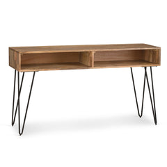 Console Table in Natural Solid Mango Wood with Black Iron Hairpin Legs