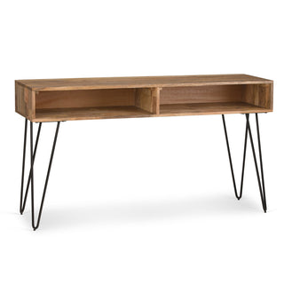 Console Table in Natural Solid Mango Wood with Black Iron Hairpin Legs
