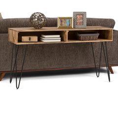 Console Table in Natural Solid Mango Wood with Black Iron Hairpin Legs