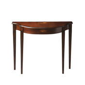 Console Table in Rubberwood with Half-Moon Top and Inlaid Detail