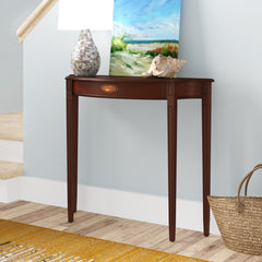 Console Table in Rubberwood with Half-Moon Top and Inlaid Detail