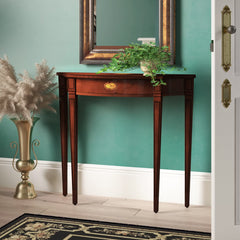 Console Table in Rubberwood with Half-Moon Top and Inlaid Detail