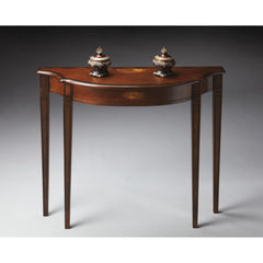 Console Table in Rubberwood with Half-Moon Top and Inlaid Detail